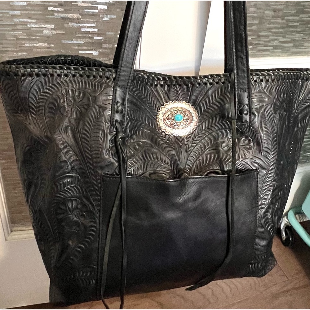 American West Tooled Leather Tote Bag
